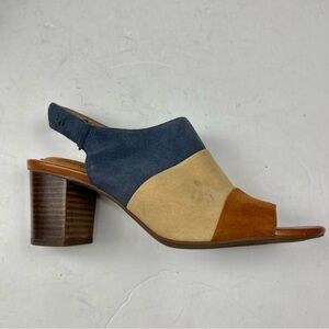 Clarks Artisan Brown Leather Hook Loop Slip On Block Heels Shoes Women's 8